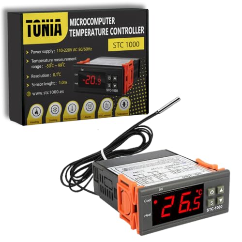 Controlador de temperatura STC 1000 220V con 1m de sensor NTC sonda - Controla calor y frío - Tiene Alarma y calibración (STC1000 - 220v) Termostato digital para incubadora y terrario