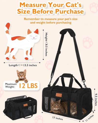 Image of PETUX Airline Approved Pet Carrier for Small Cats up to 12 lb, Black