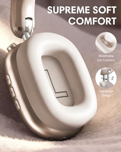 Image of Wentronic Y02 Active Noise Cancelling Headphones, Wireless Over-Ear Bluetooth 5.4 Headphones with Microphone, 60H Playtime, Hi-Res Audio,Big Bass,Foldable Lightweight for Travel Home Office, Starlight
