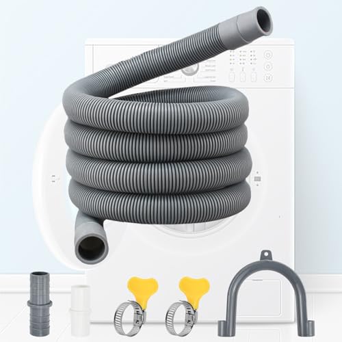 HEKOBAG 2m Manguera Desagüe, Tubo Desague Lavadora con 2 Racores y 2 Abrazaderas, Alargador Tubo de Desague Lavadora, Kit de de Extensión Manguera de Repuesto, 2m Universal Manguera de Drenaje