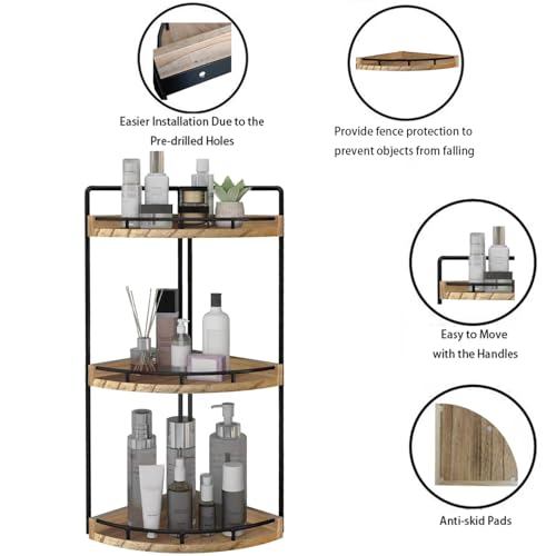 Image of Dorhors 3-Tier Corner Bathroom Organizer Countertop for Storage,Vanity Tray,Wood Counter Organizer for Kitchen,Bathroom,Dresser (Rustic Brown)