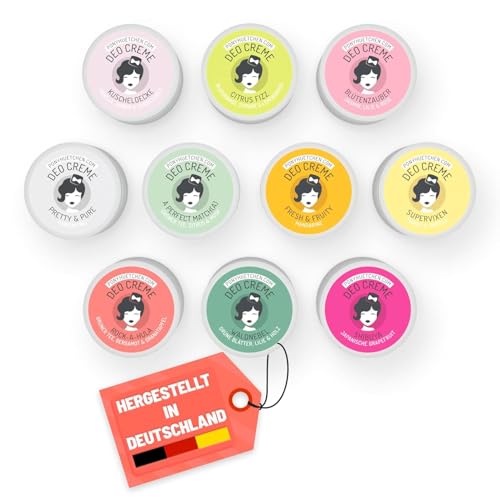 PonyHütchen - Deocreme Set completo 10 x 5 ml - Crema deodorante solida vegana, senza sali di alluminio e esperimenti sugli animali - Unisex antitraspirante naturale fatto a mano con ingredienti