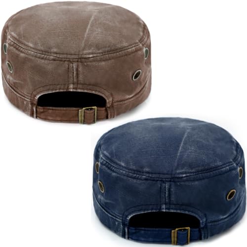 Image of Cadet Army Hat 2 Pieces Flat Top Cap Unisex Military Hat for Women Men