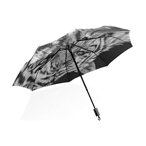 Huakz Tiger Customized Umbrella Surface Design Majestic Beast Animal 10.5"Long Portable Triple Folding Use Width 3.3-Foot Strong Windproof Bracket Black And White #TOP1
