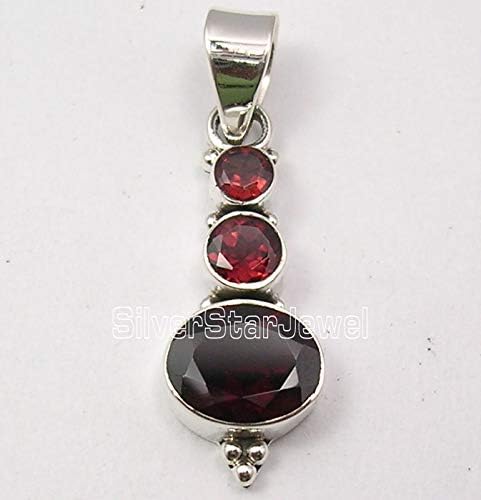 Garnet Pendant 1.4" Jewelry Solid Sterling Silver