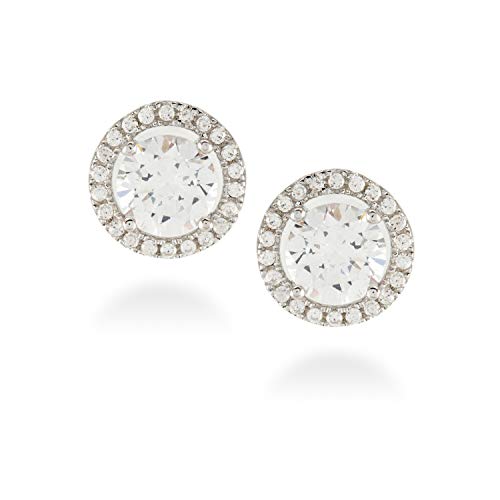 Pendientes gema de leyenda de plata de ley 925 y circonita brillante con acabado en baño de rodio