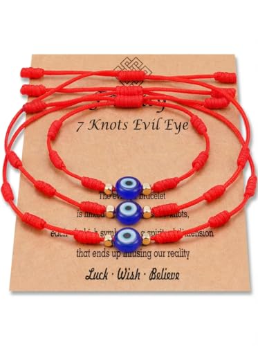 Image of PPJew 7 Knot Evil Eye Bracelet Red String Bracelets Protection Mommy and Me Matching Bracelet Set Amulet for Women Girls /Boys