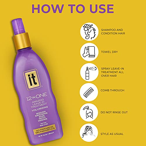12-In-One Volumizing Amazing Leave-In Hair Treatment - Infused With Keratin, Avocado, And Whole Wheat To Strengthen And Add Volume - Conditioner Spray To Protect Dry And Damaged Hair - It 12-In-One #TOP3