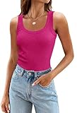 PIIRESO Women's 2024 Summer Scoop Neck Ribbed Tank Tops Casual Sleeveless Shirts Hot Pink