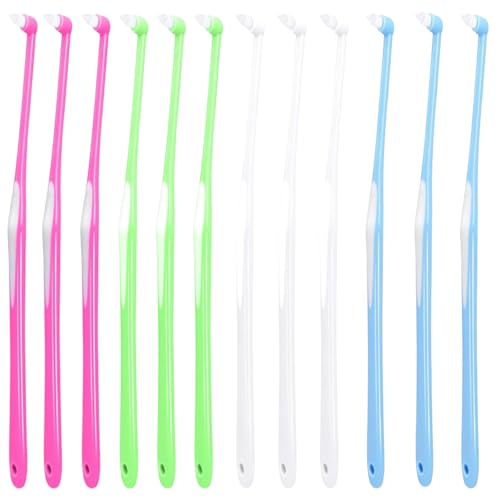 HoAhaMay 12 spazzole ortodonzie, spazzole interdentali Lacer, interspace Tuft spazzolino manuale morbido, per Gap ortodonzia Brackets gengive sensibili pulizia profonda(4 colori)