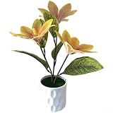 Pianta artificiale di magnolia in seta, 3 fiori realistici, composizione floreale finta per decorazione domestica, centrotavola per matrimoni, espositore da tavolo (giallo)