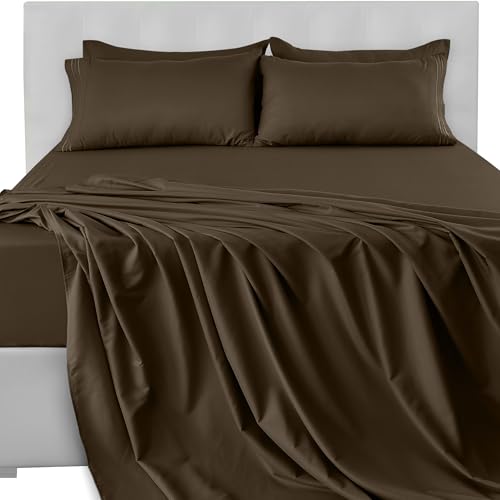 LUX Décor King Sheet Set - 4 Piece Ultra-Soft Microfiber Bed Sheets with Flat Sheet, 16 Inches Deep Pocket Fitted Sheet & Pillowcases, Cooling & Breathable, Hotel Luxury, Oeko-TEX - Brown