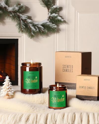 Image of AOOVOO Hello Winter Candle - Large Pine Scented Soy Wax Aromatherapy Candle, 9 oz