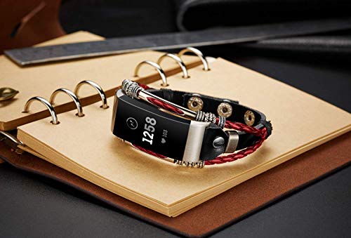 Pulseira feminina compatível com Fitbit Charge 4/Charge 3/SE, pulseira de couro artesanal Marval.P,