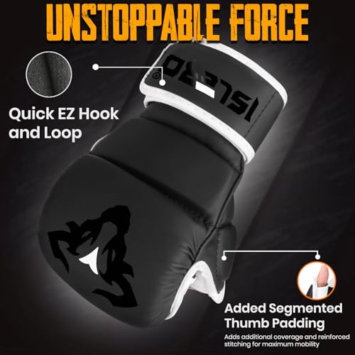 Islero Fitness Matte Black MMA Gloves Martial Arts Mitts Grappling Sparring Men Muay Thai Cage Fighting Boxing Combat Sports Women pink UFC Punching Bag Training (White, Small) - Image 2