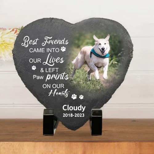 WEIYOUDP Piedra conmemorativa personalizada para mascotas con impresión fotográfica para perro, gato, placa de marcador de tumba, corazón de perro, piedra conmemorativa de jardín con nombre, regalo de