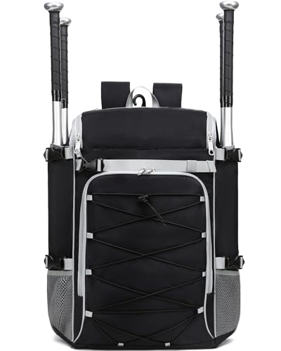 FOKDUVB Baseball Softball Catchers Gear Bag for Helmet Chest Protector Leg Guards Cleats Large Baseball Softball Bat Backpack for Boys Girls Catchers Equipment Bag for Youth Adult Black Gray Solid - Thumbnail 2