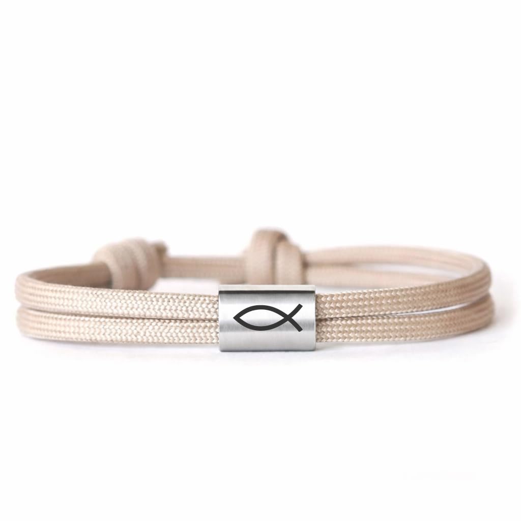 Susan's Choice Fisch Armband für Jungen und Mädchen, Geschenk zur Kommunion, Konfirmation & Taufe, Verstellbare Länge, Edelstahl Anhänger, Perlrosa