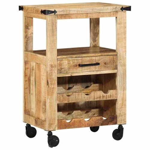 Image of FWIKDUN Engineered Wood Kitchen Trolley Modern Storage Cart with Wheels in Brown 55 x 40 x 80 cm Solid Mango Wood