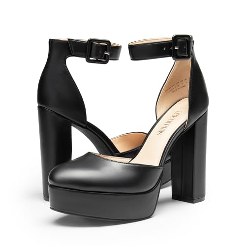 Dream Pairs Women'S Platform High Chunky Heels Closed Toe Block Ankle Strap Dress Buckle Round Toe Wedding Party Comfortable Pumps Shoes,Size 8,Black-Pu,Sdpu2419W thumb #2