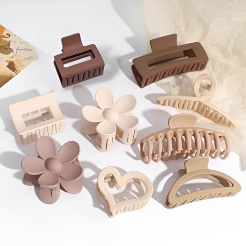 Image of Bakefy-6 Pcs Elegant Frosted Hair Claw Set - Korean Style Floral & Geometric Shapes, Medium Size, Large Capacity Shark Clips,clutchers for hair,claw clips,hair clutcher for women