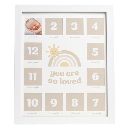 Kate & Milo My First Year Baby Photo Frame – Monthly Milestone Picture Display, Keepsake Nursery Decor for Newborn Girl or Boy, 