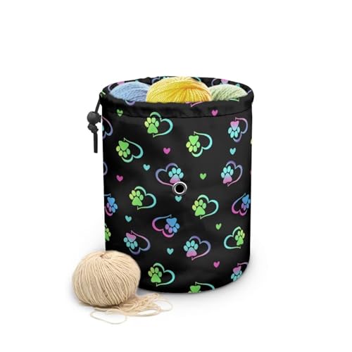Image of Sellikakes Dog Paw Heart Yarn Organizer Crochet Storage Bag, Portable Knitting Storage Bag Yarn Holder Stores Yarn Skein Ball, Crochet Project Knitting Supplies and Sewing Accessories