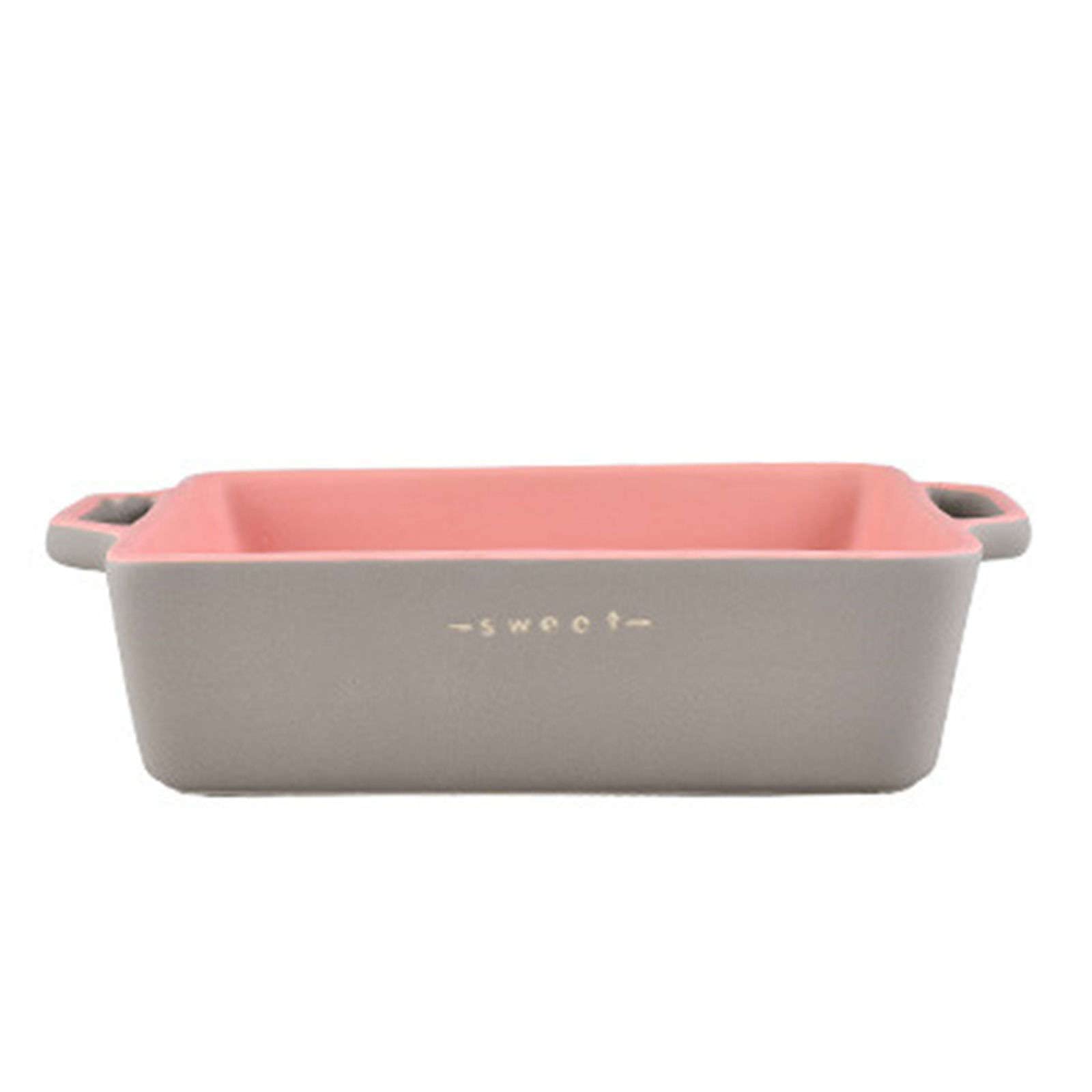Lasagneform quadratisch, Lasagnepfanne mit Griff, große Keramik-Backform, Porzellan-Backform, ofenfest(Pink and grey,25x20x6.5cm)