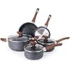 Non Stick Pots and Pans Set – Induction Hob Pot Set – 8pcs Kitchen Cookware with Lids – Cooking Marble Saucepan Pots and Frying Pans – by Nuovva