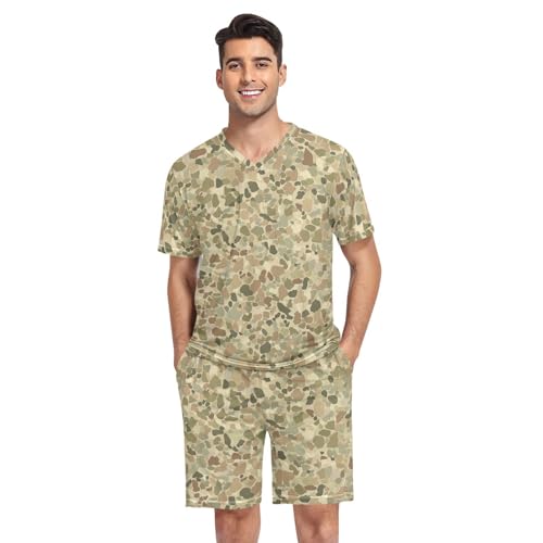 Camouflage Men’s Pajama Sets 2 Piece Short Sleeve Sleepwear with Printed Design