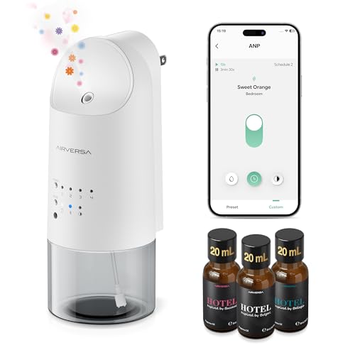 Airversa Smart Waterless Diffuser Plug in Wall for Essential Oils 160mL App Control Scent Diffuser with Buttons Up to 800 sq ft Oil Diffuser for Home Room Spa Office Studio ANP White Kit