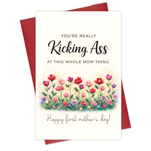 Happy First Mothers Day Card, First Mothers Day Gifts for New Mom, Mothers Day Card for Wife, Encouragement Cards, Birthday Cards for Women, Cute Floral Greeting Card First Time Mom Gift for New Mommy