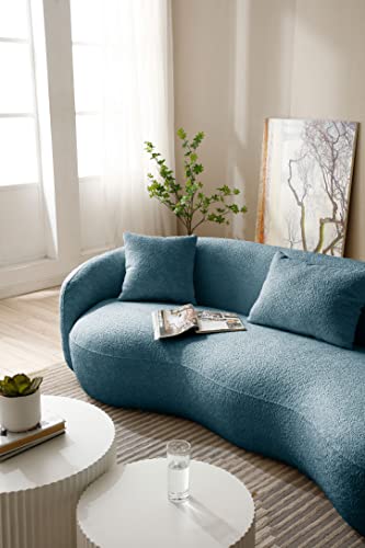 Image of KEIKI 94 inch Boucle Half Moon Curved Sectional Sofa with 3 Throw Pillows, Modern Style 4-Seater Teddy Fleece Leisure Couch with Curved Backrest, Easy Assembly, for Living Room, Bedroom, Blue