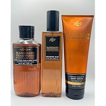 Mahogany Teakwood For Men Gift Set With Cologne Mist, Body Cream & Body Wash Full Size.