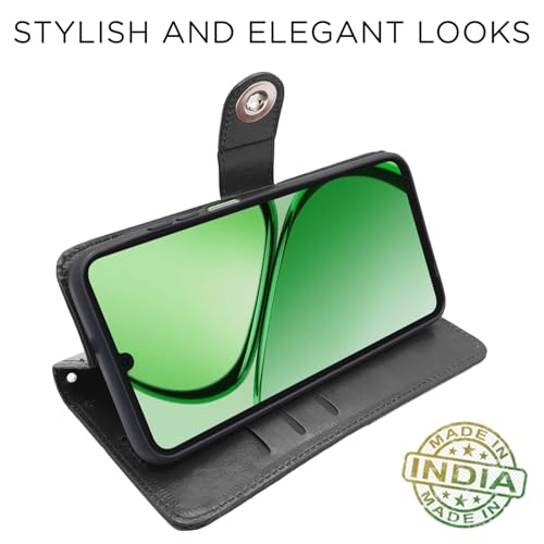 Image of Pikkme Flip Cover Leather Finish | Inside TPU with Card Pockets | Wallet Stand and Shock Proof | Complete Protection Button Flip Case for Realme C63 4G (Black)