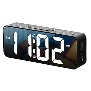 ALANAS Digital Alarm Clock for Bedroom, Dual Alarms with Snooze, Adjustable Volume, USB and Type-C Charging Ports, Mirror LED Clear Display, AAA Battery Backup, Electronics Digital Clock.