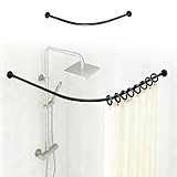 Ausziehbare Duschvorhangstange L Form, Edelstahl Duschspinne, Duschvorhangwinkelstangen, Bohrmontage, für Badezimmer & Badewanne & Umkleideraum (Schwarz, Typ D:70-90 x 110-160cm)