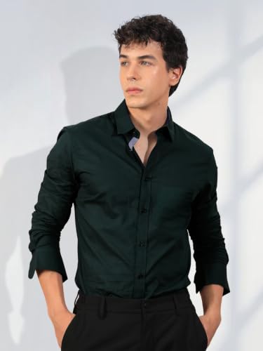 Image of Pinkmint Shirt for Men Cotton Soild Shirt & Spread Collar Long Sleeve Shirt Formal, Travelling