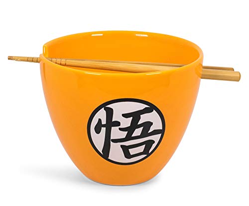 Toynk Dragon Ball Z Ceramic Noodle Bowl & Chopsticks Set, 16 Ounce, Official Goku Themed,...