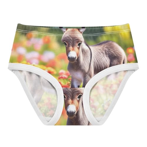 Cute Donkey Colorful Flower Field Toddler Girls Underwear 2t Cotton Panties for Girl Artistic Underpants Briefs