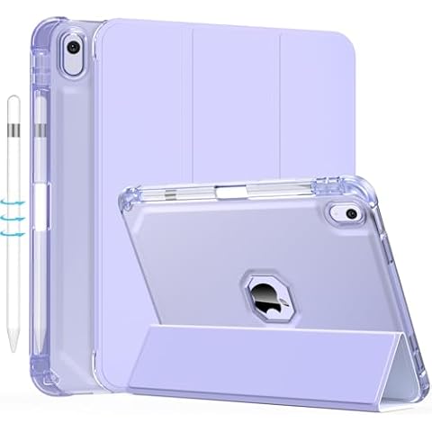 Sevrok iPad 10th Generation Case 2022 10.9 Inch with Pencil Holder, Soft Leather Trifold Stand Magnetic Smart Cover with Clear TPU Back, Support Touch ID, Auto Wake/Sleep, Purple Cover