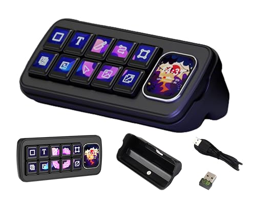 MK10 Multi-Functional AI Voice Control Panel, Onboard 10x0.85inch Mechanical LCD Macro Keys and 2.01inch Secondary Screen, Linux + QMK Dual-System, Support AI Speech Recognition & Interaction, Black