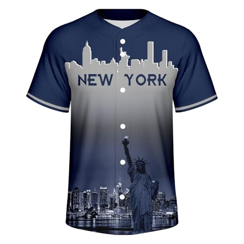 Baseball City Night Skyline Silhouette Jersey Button Down Casual Shirts Streetwear Outfits Fans Tops for Men Gifts M