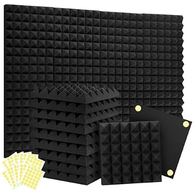 Focusound Acoustic Panels 24 Pack 2"x12"x12" with 120 PCS Double-Side Adhesive - Sound Proof Pyramid Foam for Walls, Home Studio Noise Absorption & Echo Control Kit