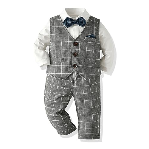 Image of Volunboy Toddler Suit Boys Formal Wedding Guest Dress Outfit | graduation dress clothes, gentleman ring bearer bowtie outfit, back-to-school pants set, birthday photoshoot dressy outfit