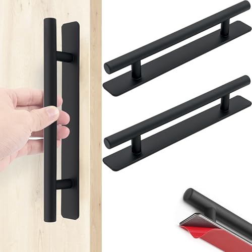BGOBTY Tiradores Cajones,2 Tiradores Armarios Autoadhesivos,Tiradore Cocina Acero Inoxidable,Tiradore Muebles Plateados,para cajones,armarios,puertas de armarios (Negro, 128 mm)