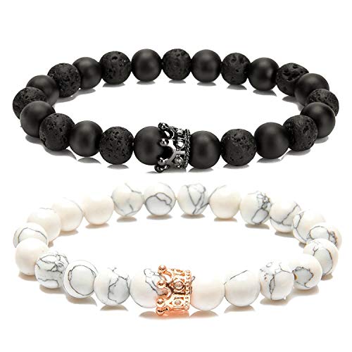 Stoke Home  Bracelet Distance pour Couple Paire de Bracelets - Cadeau pour Amoureux, Famille, Amis, Celui Que Vous Aimez | Accessoire en Pierres Fines (Bracelet Roi & Reine)