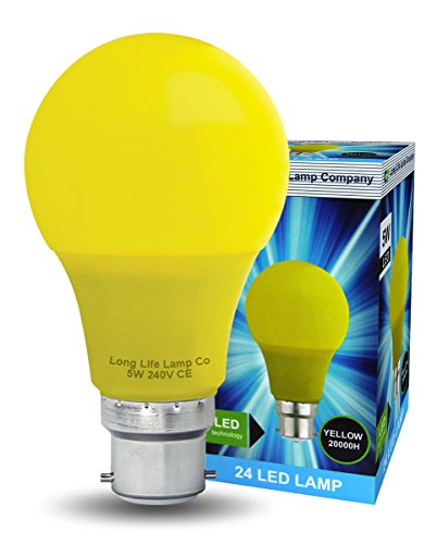 Bright 5w LED Coloured GLS Light Bulb Yellow B22 Bayonet Cap Fitting