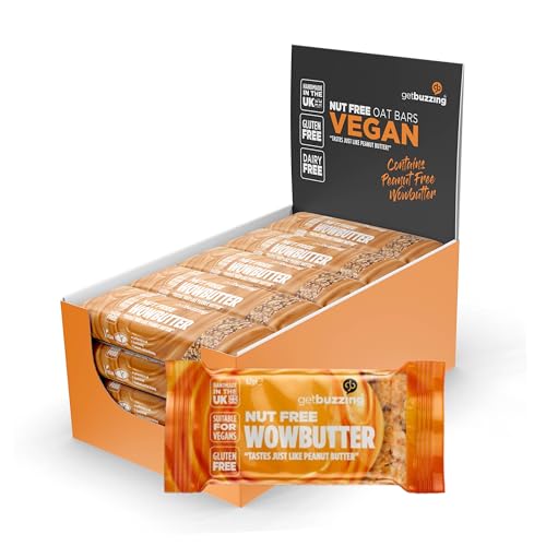 Getbuzzing Nut Free Oat Flapjack Healthy Snack & Energy Bars - Running,Gym, Cycling - Breakfast Snack - Made in The UK - Wowbutter Pack of 20 x 62g Bars