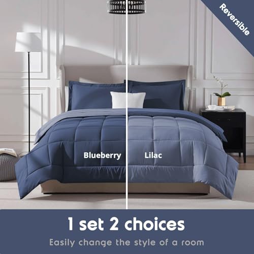 Image of FURBO Microfiber Reversible Comforter Set | Soft 200 GSM Lightweight All Season Quilt Blanket for Double Bed | Blueberry & Lavender (Without Pillow Covers)